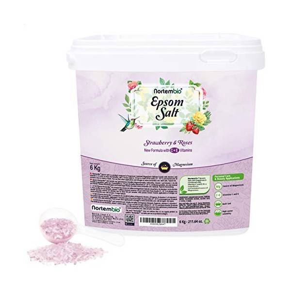 Nortembio Sel dEpsom 6 Kg. Sel de Bain Arôme de Vanille et de Cannelle. Sulfate de Magnésium Hydraté avec de la Vitamin C et