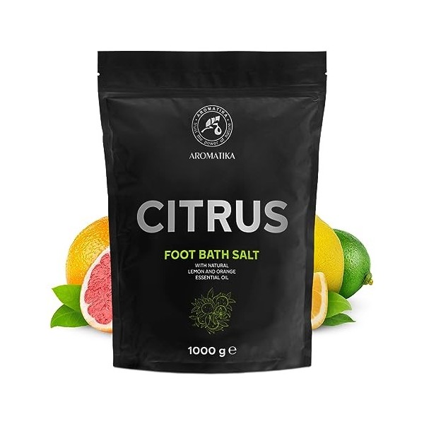 Sel de Bain pour Pieds Agrumes 1000g - Citrus - Huile Essentielle de Orange & Сitron - Bain pour Pieds au Sel de Mer Naturel 