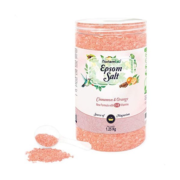 Nortembio Sel dEpsom 1,25 Kg. Sel de Bain avec Arôme de Fraise et de Roses. Sulfate de Magnésium Hydraté avec de la Vitamin 