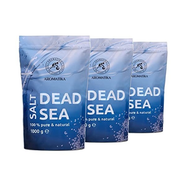 Sel de Mer Morte 3x1000g zipper - 100% Pur et Naturel - Idéal pour Bien Dormir - Soulagement du Stress - Bain - Beauté - Re