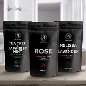 Sel de Bain pour Pieds aux Huiles de Lavande et Mélisse -Thé à la Menthe Poivrée - Rose 3x1000g - Bain pour Pieds au Sel de M