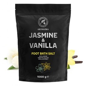 Sel de Bain pour Pieds Jasmin et Vanille 1000g - Huile Essentielle de Jasmin - Extrait de Vanille - Bain pour Pieds au Sel de