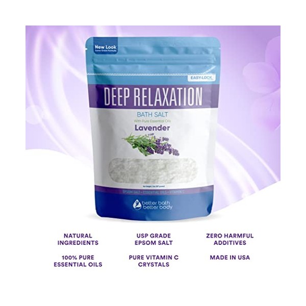 Deep Relaxation Bath Salt 1kg Epsom Salt With Lavender Essential Oil & Vitamin C Crystals All Natural No Perfumes, No Dye