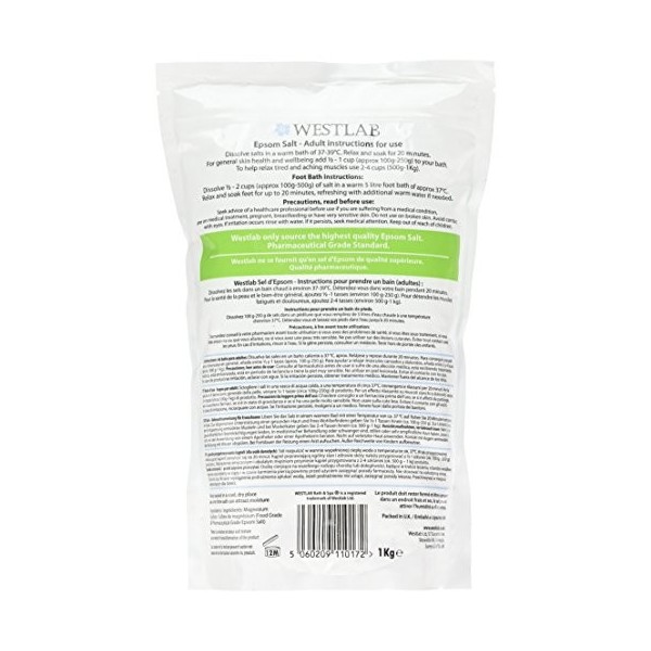 Westlab Pure Mineral Sel dEpsom pour le bain 1 kg