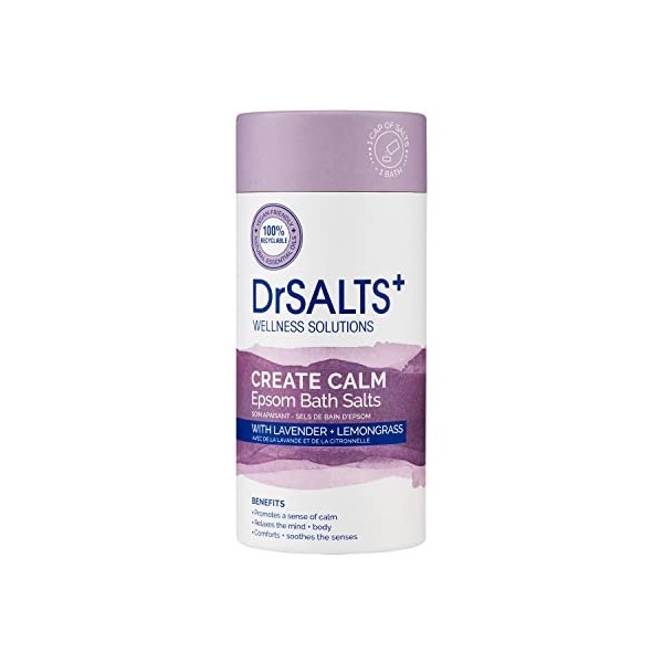 DrSALTS+ Calming Therapy Epsom Salts Soothing Epsom Bath Salts to Relax Body and Mind with Lavender, Chamomile and Lemongrass