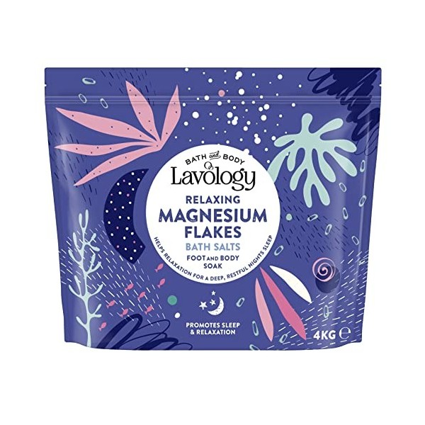 Lavology Flocons de magnésium - Tous les ingrédients naturels - Sels de bain apaisants et relaxants - 4kg