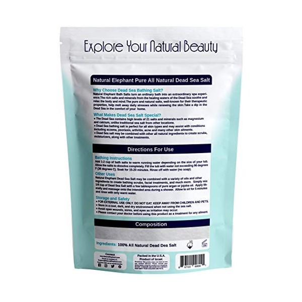 Dead Sea Salt Coarse Grain 10 lb 4.5 kg by Natural Elephant 100% Natural & Pure for Psoriasis Eczema Acne & Other Dermat.