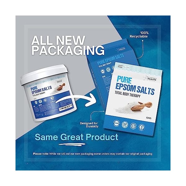 The Intelligent Health Seau de 10 kg de sel de bain d’Epsom pur au sulfate de magnésium, idéal pour soulager les douleurs mus