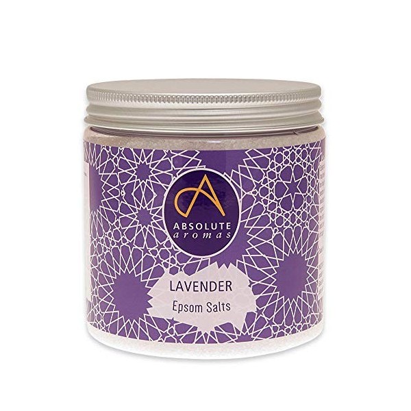 Absolute Aromas Sels de Bain Epsom Lavender - Sulfate de Magnésium Infusé dHuile Essentielle de Lavande Française pure à 100