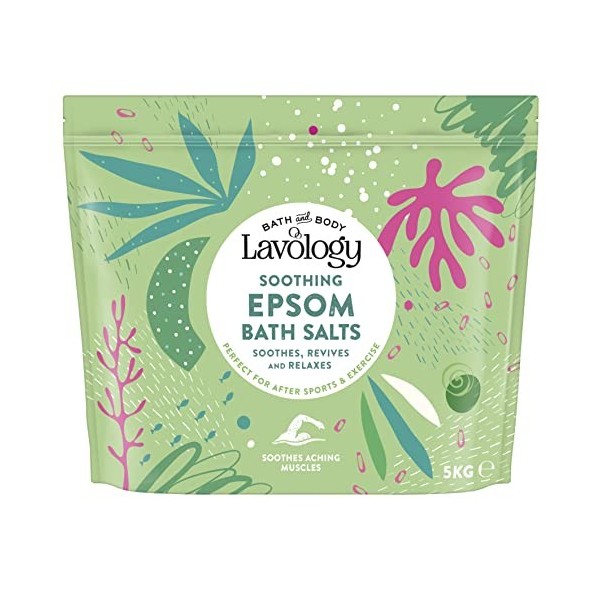 Lavology Sel de bain dEpsom - Tous les ingrédients naturels - Apaisant, Relaxant - 5kg