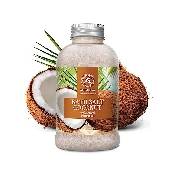 Sels de Bain Coco - 600g - Sels Marins Aromatisés et Huile de Noix de Coco - Sels de Mer Apaisantes et Hydratantes - Bain Rel