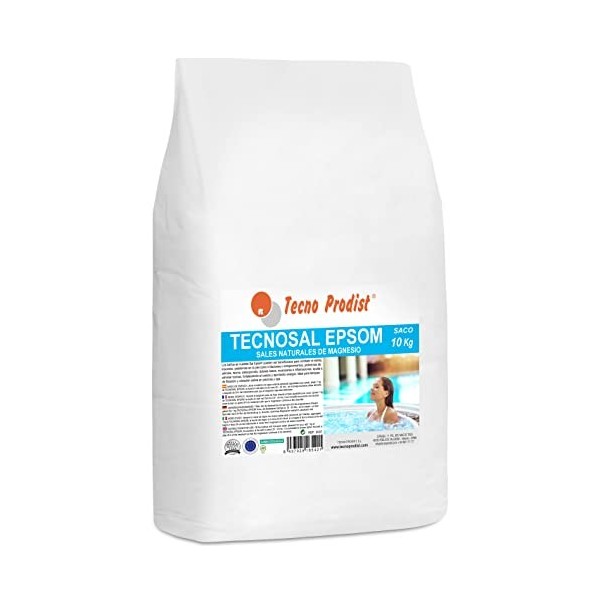 TECNOSAL EPSOM de TECNO PRODIST 10 Kg Sac Sels dEpsom, sel de bain, traitement corporel 100% naturel, thérapies de flottai