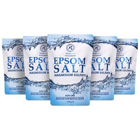 Sels Epsom 5kg - Sels de Bain - set 5 * 1000g - 100% Naturel Magnésium - Relaxation & Détoxification - Apaisant et Soulage le