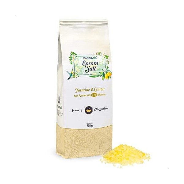 Nortembio Sel dEpsom 700 g. Sel de Bain avec Arôme de Noix de Coco Tropicale. Sulfate de Magnésium Hydraté avec de la Vitami