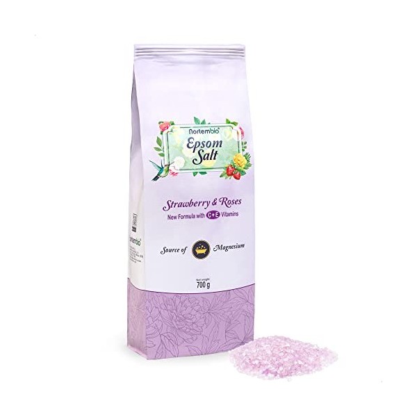 Nortembio Sel dEpsom 700 g. Sel de Bain avec Arôme de Noix de Coco Tropicale. Sulfate de Magnésium Hydraté avec de la Vitami