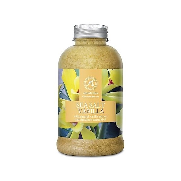 Sel de Mer Vanille 600g - aux Huiles Essentielles de Vanille & de Cannelle - Sels de Bain Naturels - Meilleur pour Bain - Bon