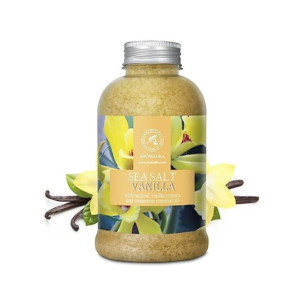 Sel de Mer Vanille 600g - aux Huiles Essentielles de Vanille & de Cannelle - Sels de Bain Naturels - Meilleur pour Bain - Bon