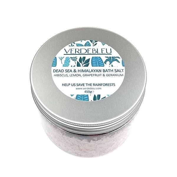 100% Naturel SEL ROSE DU HIMALAYA ET DE LA MER MORTE pour LE BAIN - HIBISCUS, AGRUMES & GÉRANIUM - 450g de VERDEBLEU. Huiles 