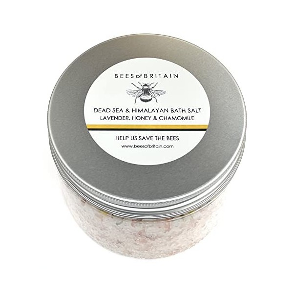 100% Naturel SEL ROSE DU HIMALAYA ET DE LA MER MORTE pour LE BAIN - MIEL, LAVANDE & CAMOMILLE - 450g de BEES of BRITAIN. On D