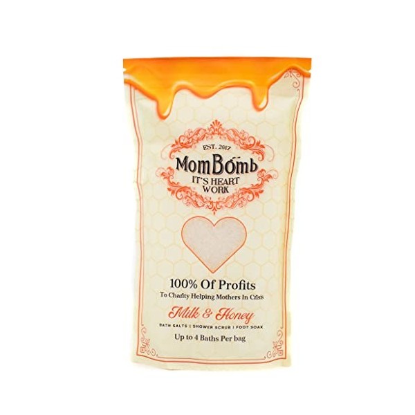 Mom Bomb Milk & Honey Bath Salt, Shower Scrub, Bath & Foot Soak, Soothes Aches & Pains, Relaxes Senses, 100% Vegan & Cruelty 