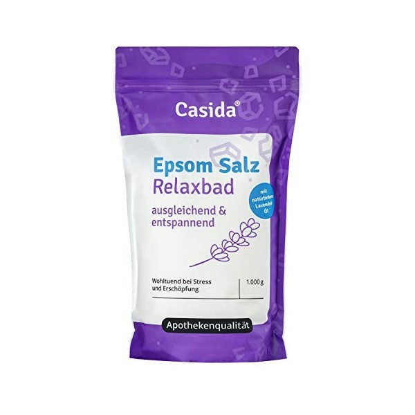 Casida - Bain Relaxant au sel d’Epsom à la Lavande - avec huile de Lavande naturelle - la qualité des pharmacies - 1000g