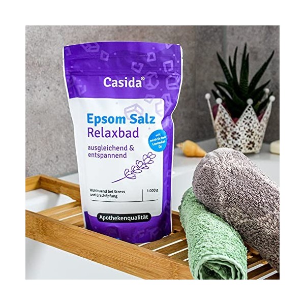 Casida - Bain Relaxant au sel d’Epsom à la Lavande - avec huile de Lavande naturelle - la qualité des pharmacies - 1000g