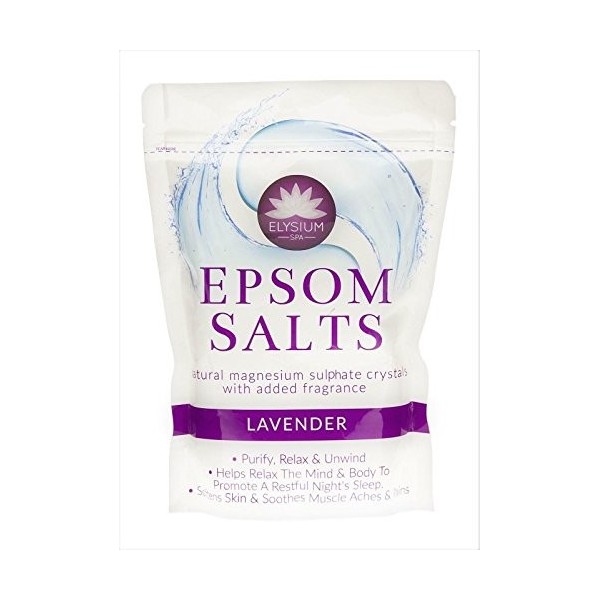 Elysium Spa Epsom Lot de 2 sels de bain en sulfate de magnésium naturel Lavande 450 g