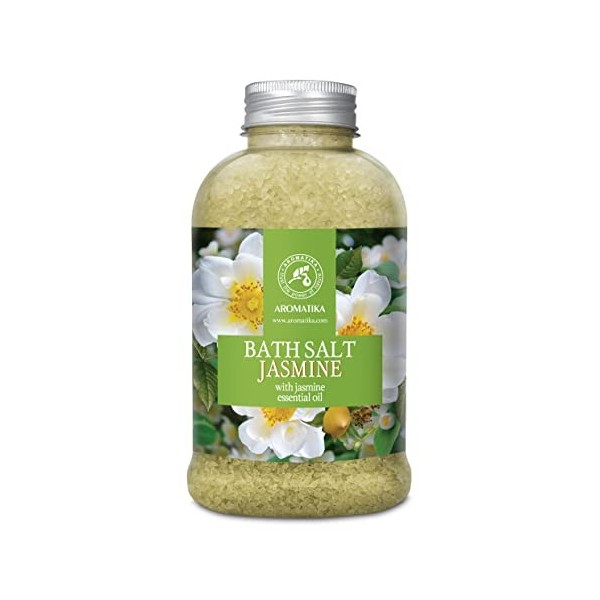 Sels de Bain Jasmin 600g - Sels Marins Aromatisés à lHuile Essentielle de Jasmin - Sels de Mer Apaisantes et Hydratantes - B