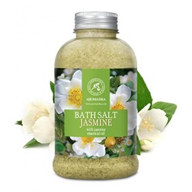 Sels de Bain Jasmin 600g - Sels Marins Aromatisés à lHuile Essentielle de Jasmin - Sels de Mer Apaisantes et Hydratantes - B