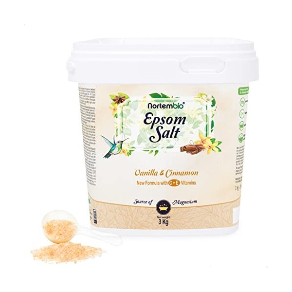 Nortembio Sel dEpsom 3 Kg. Sel de Bain Arôme de Citron et de Noix de Coco. Sulfate de Magnésium Hydraté avec de la Vitamin C