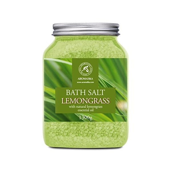 Sel de Bain Citronnelle 1300g - 100% Sel de Mer Naturel pour un Bon Sommeil - Beauté - Soin du Corps - Relaxant - Détente - S