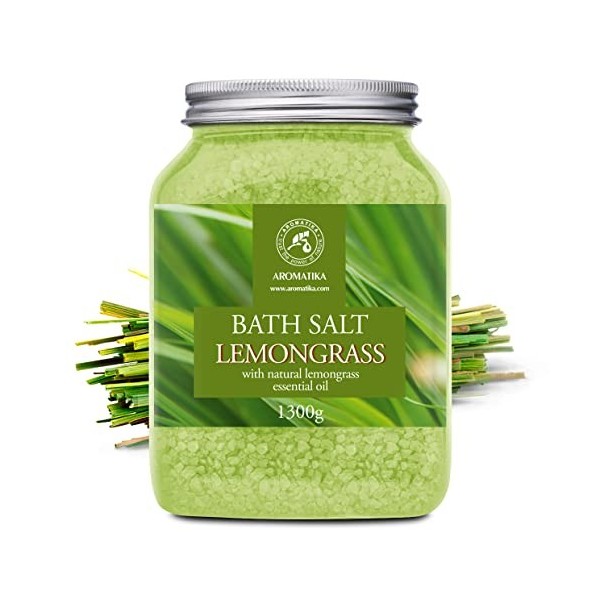 Sel de Bain Citronnelle 1300g - 100% Sel de Mer Naturel pour un Bon Sommeil - Beauté - Soin du Corps - Relaxant - Détente - S