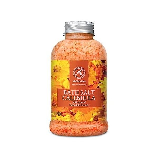 Sel de Bain au Calendula 600g avec Huile de Calendula Naturelle - Sels de Bain - Soin du Corps - Idéal pour un Bon Sommeil - 