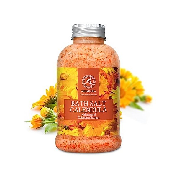 Sel de Bain au Calendula 600g avec Huile de Calendula Naturelle - Sels de Bain - Soin du Corps - Idéal pour un Bon Sommeil - 