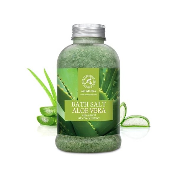 Sel de Bains a Aloe Vera 600g - Sel de mer Naturel à lextrait Pur Aloès - Sels Aloe Vera 600g - Soin du Corps - Bon Sommeil 