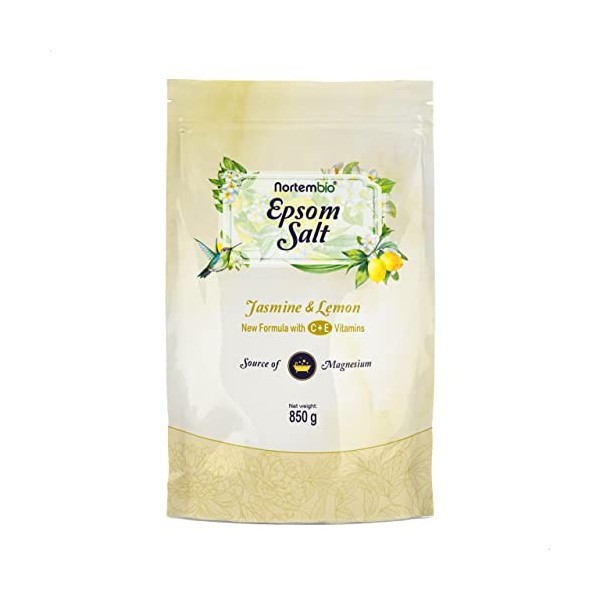 Nortembio Sel dEpsom 850 g. Sel de Bain avec Arôme de Cannelle Orange. Sulfate de Magnésium Hydraté avec de la Vitamin C et 