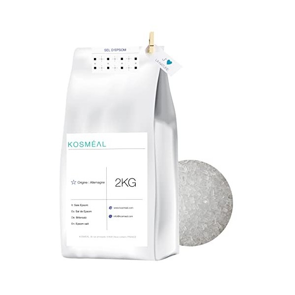 Sel dEpsom | Sulfate De Magnésium | 2KG | Emballage Écologique Papier Kraft Blanc