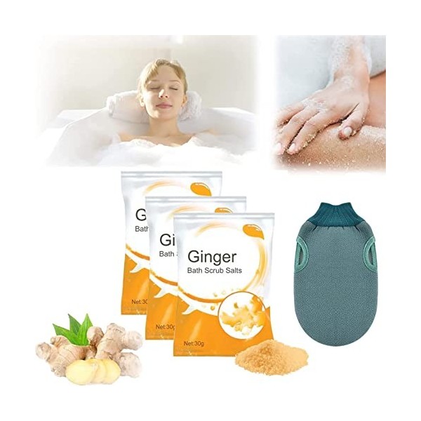 Sel de bain lymphatique au gingembre brûlant, sels de bain au gingembre détox lymphatique, sel de bain exfoliant, sels de bai