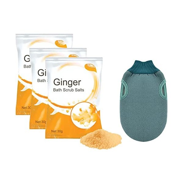 Burning Ginger Lot de 3 sels de bain lymphatique détox lymphatique au gingembre, sels de bain exfoliants pour femme et homme 