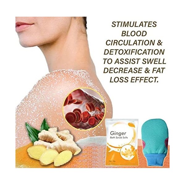 Burning Ginger Lot de 3 sels de bain lymphatique détox lymphatique au gingembre, sels de bain exfoliants pour femme et homme 