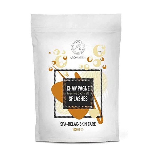 Sels de Bain Moussant Éclaboussures de Champagne 1000g - Sels Marins Aromatisés Huile Amandes - Sels de Mer Apaisantes et Rel