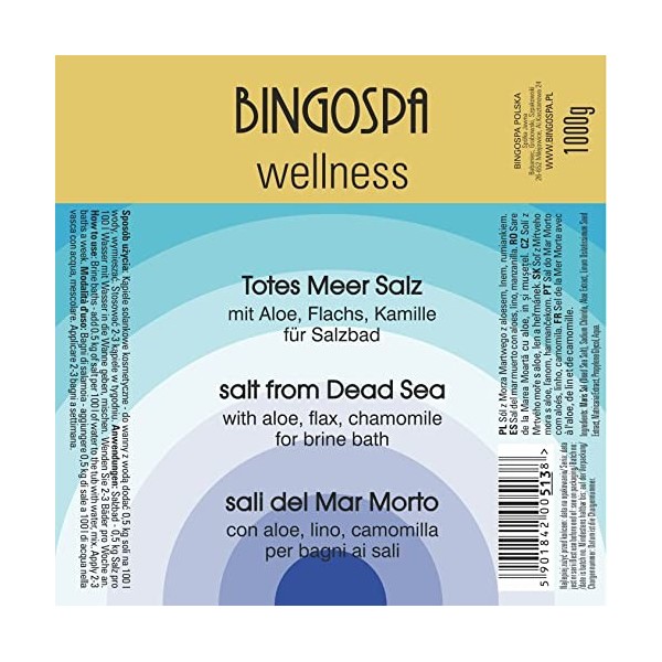 BINGOSPA wellness Sel de bain de la mer Morte avec aloès, lin et extrait de camomille pour les infections cutanées, le psoria