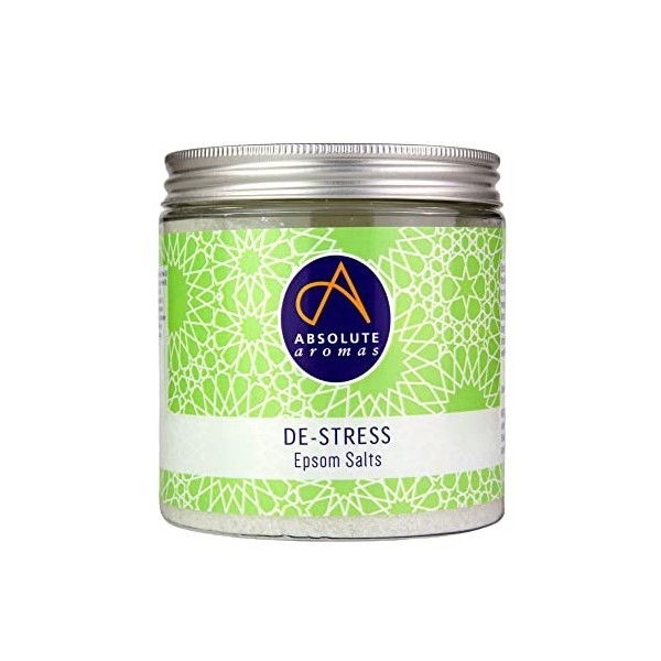 Absolute Aromas Sel de Bain Anti-Stress Epsom 575g - Sulfate de magnésium infusé dhuiles essentielles pures à 100% - Huiles 