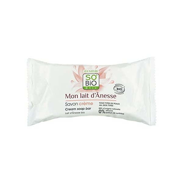 SOBiO étic - Savon crème Bio - Mon Lait dÂnesse - Tous types de peaux - Certifié Cosmebio - Savon de 100 g