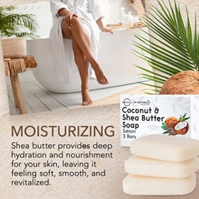 O Naturals Savon Huile de Noix de coco et Beurre de Karite Pour Hydratant Peau Seche Traitement Naturel de lEczéma. Savon Ec