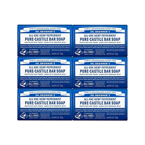 Dr. Bronners Pure-Castile Lot de 6 savons à la menthe poivrée 141,7 g