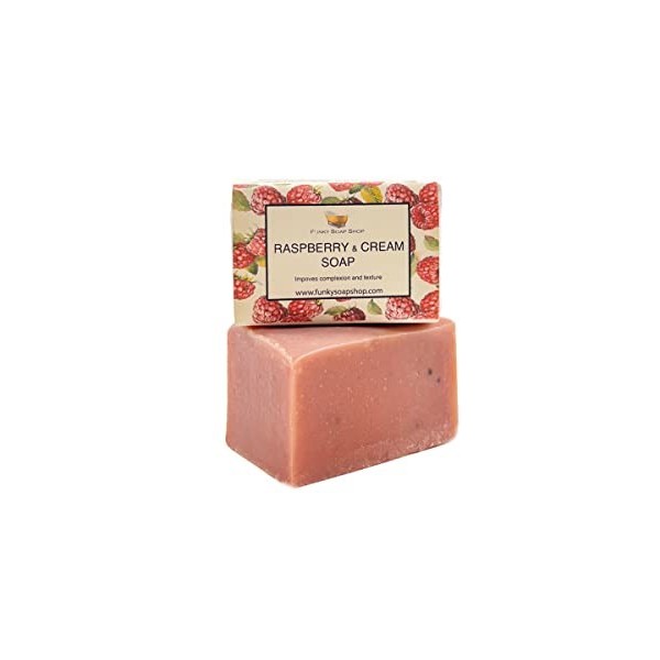 Funky Soap Raspberry And Cream Soap 100% Naturel Artisanal, 1 Barre de 120g