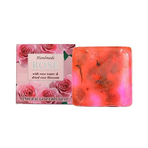 Barres de savon naturel faites à la main ROSE avec eau de rose, fleurs de rose et huile de noix de coco, apaisantes, nettoyan