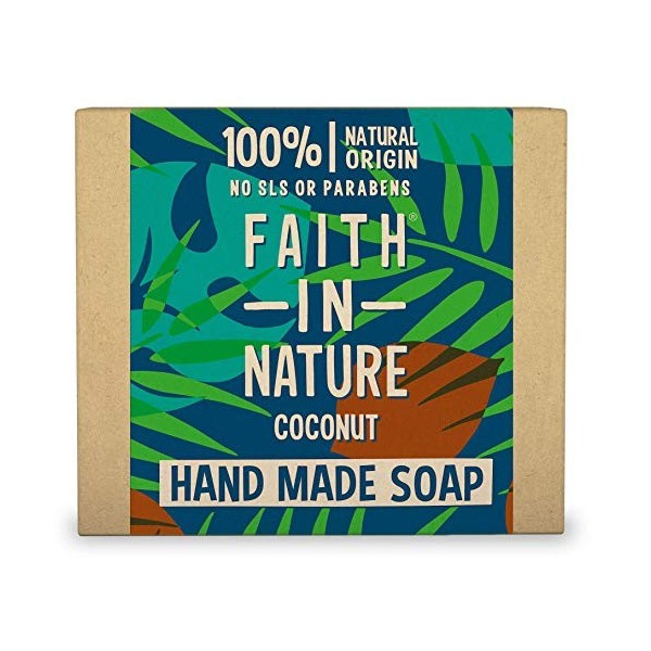 Faith in Nature Savon Main Naturel Huile de Coco, Hydratant, Végan et Respectueux des Animaux, Sans Parabènes et Sans SLS, 10