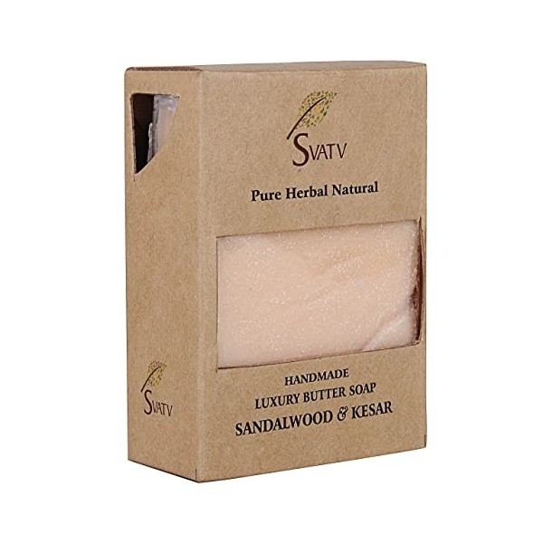 SVATV Handcrafted savon with natural, soothing herbs of Sandalwood & Kesar For Men and Women - |Kosher & GMP Certified savon|